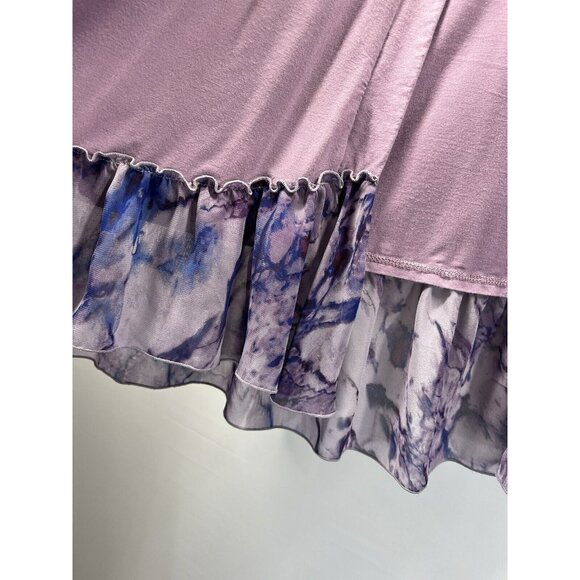 LOGO Lori Goldstein Jacket Large Purple Sheer Ruffle Floral Long Sleeve Stretch - Picture 3 of 6